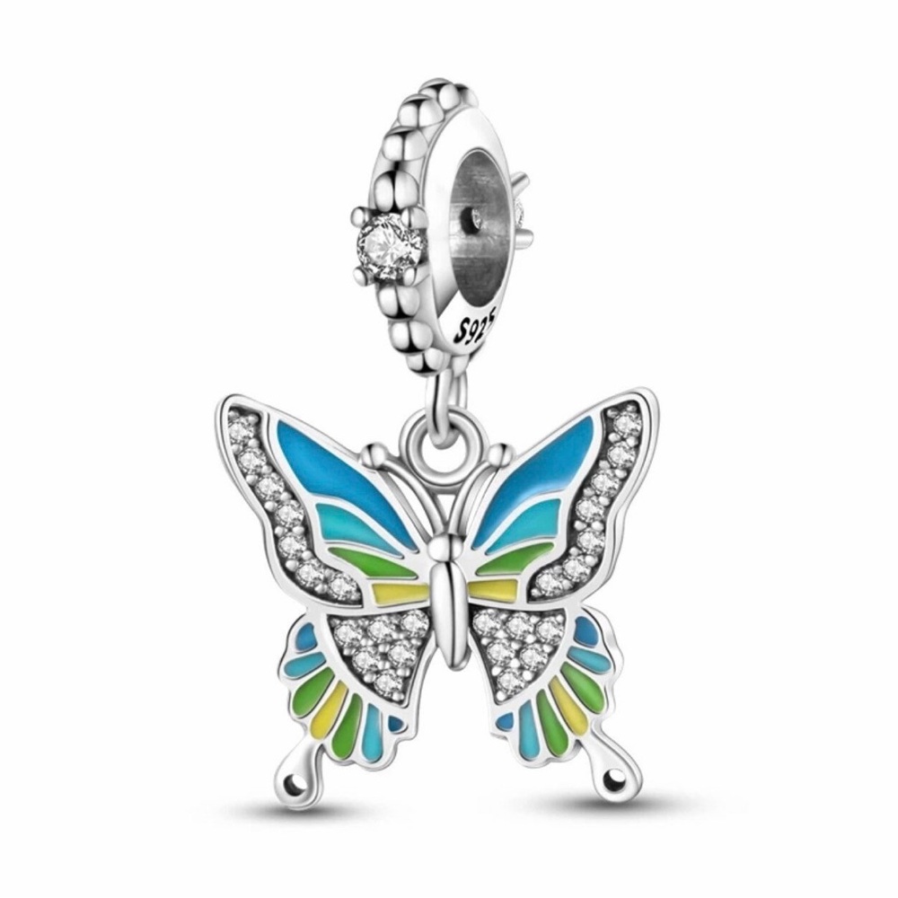 Butterfly Charm, S925 Silver Stamped Dangle Charm for Charm Bracelets